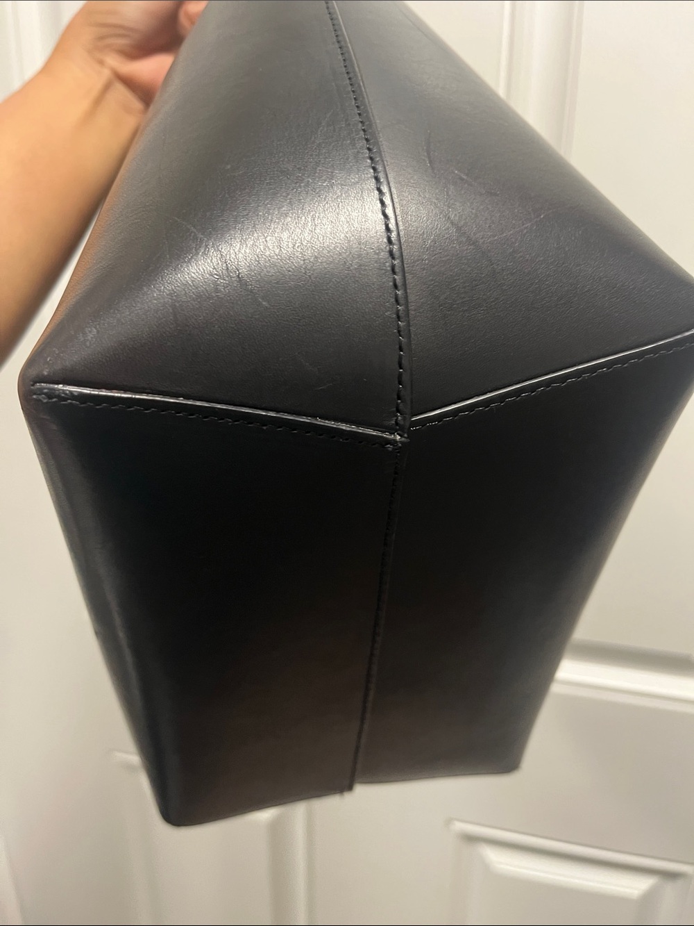 Mansur Gavriel Black Leather Bucket Shoulder Bag with Red Eyelet 13 x12.5x 6 - Picture 6 of 16